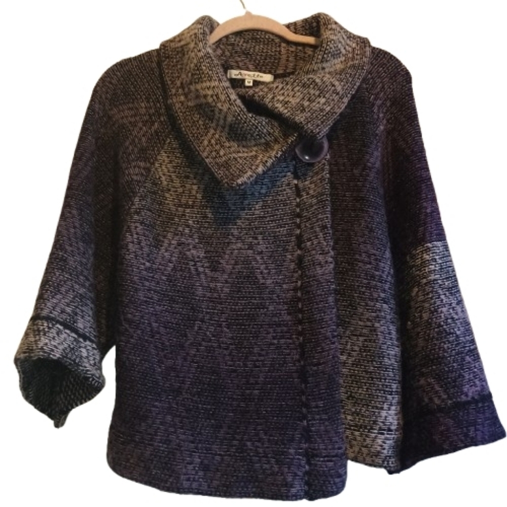 Avette Ombre Mohair Blend Knit Cardigan Jacket Shawl Collar Medium‎ Purple Gray